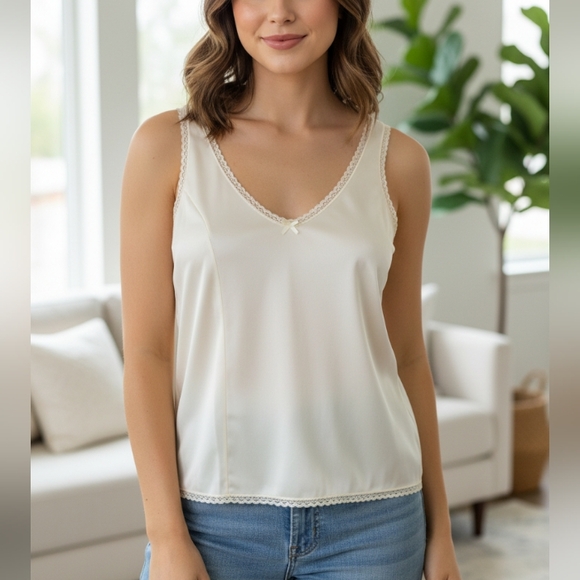 Vintage Vanity Fair Womens Cream Nylon Lace Cami 38/44 L - Picture 1 of 7